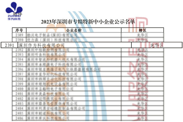 喜报丨深圳作为科技获得2023年深圳市专精特新中小企业认定